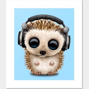 Cute Baby Hedgehog Deejay Wearing Headphones Posters and Art